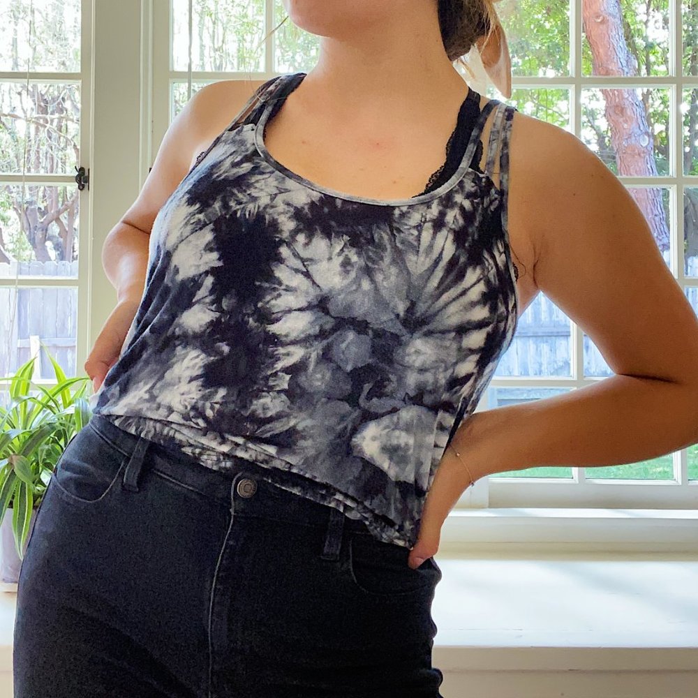 Black, Grey and White Tie-dye Tank